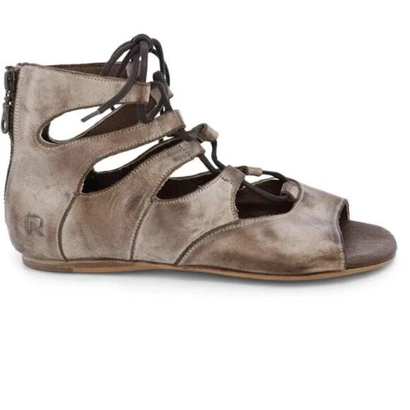 NEW ROAN BED STU Gladiator Sandals Distressed Taupe Leather Womens Size 6.5 - Picture 1 of 8